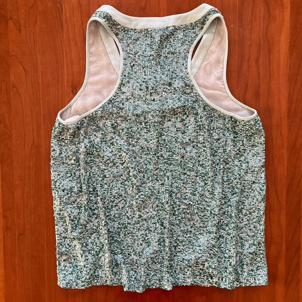 Diane Von Furstenberg Emilia Turquoise & Green Silk Marble Sequin Tank - Picture 13 of 16